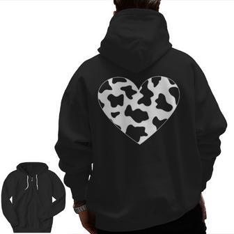 Awesome Cow Print Black & White Print Heart Zip Up Hoodie Back Print | Mazezy