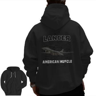 B-1 Lancer Bomber Airplane American Muscle Zip Up Hoodie Back Print | Mazezy
