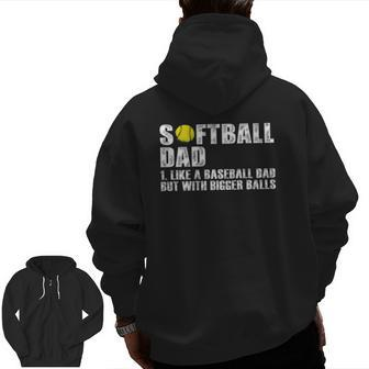 On Back Softball Dad Like A Baseball Dad With Bigger Balls Zip Up Hoodie Back Print | Mazezy