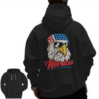 Bald Eagle Merica 80S Mullet Eagle America Usa 4Th Of July Essential Zip Up Hoodie Back Print | Mazezy