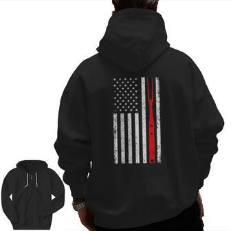 Barbecue For Men Dad Patriotic American Flag Bbq Tools Zip Up Hoodie Back Print | Mazezy