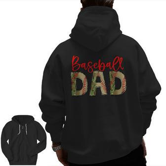 Baseball Dad Camouflage Fathers Day Baseball Lover For Dad Zip Up Hoodie Back Print | Mazezy