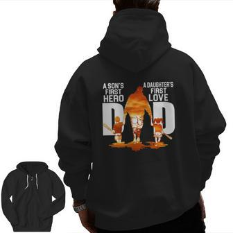 Baseball Dad Son Daughter Sunset Zip Up Hoodie Back Print | Mazezy