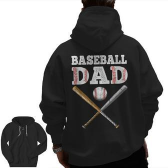 Baseball Lover For Father Baseball Dad Zip Up Hoodie Back Print | Mazezy