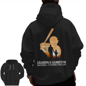 Baseball Players For Life Grandpa And Grandson Father's Day Zip Up Hoodie Back Print | Mazezy