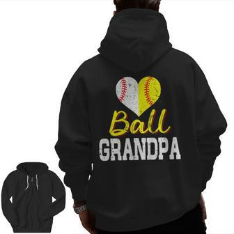 Baseball Softball Ball Heart Grandpa Shirt Father's Day Zip Up Hoodie Back Print | Mazezy