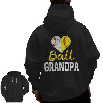 Baseball Softball Ball Heart Grandpa Zip Up Hoodie Back Print | Mazezy