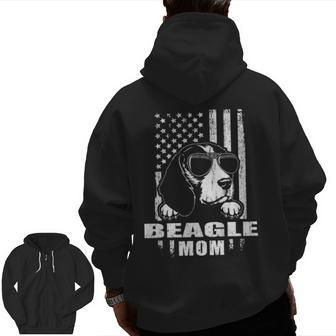 Beagle Mom Cool Vintage Retro Proud American Zip Up Hoodie Back Print | Mazezy