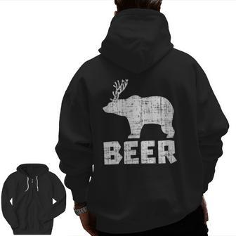 Bear Deer Beer Drinking Hunting Camping Dad Uncle Zip Up Hoodie Back Print | Mazezy
