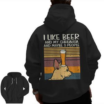 Beer Chihuahua 3 People Chiwawa Pet Drinking Dog Lover Zip Up Hoodie Back Print | Mazezy
