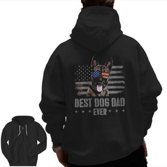 Belgian Malinois Best Dog Dad Ever Retro Usa American Flag Zip Up Hoodie Back Print | Mazezy