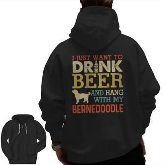 Bernedoodle Dad Drink Beer Hang With Dog Men Vintage Zip Up Hoodie Back Print | Mazezy