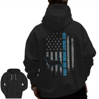 Best Basset Hound Dad Ever Dog Father Lover American Flag Zip Up Hoodie Back Print | Mazezy AU