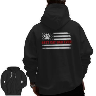 Best Cat Dad Ever American Flag Cat Lovers Father's Day Zip Up Hoodie Back Print | Mazezy CA