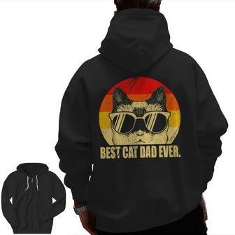 Best Cat Dad Ever Vintage For Cat Owners & Lovers Zip Up Hoodie Back Print | Mazezy