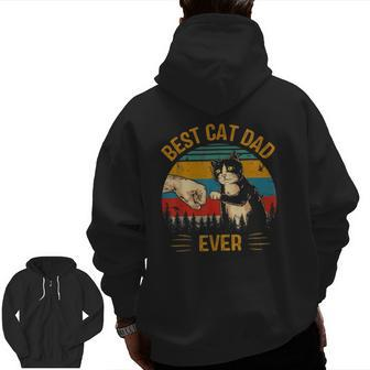 Best Cat Dad Ever Paw Fist Bump Fit Vintage Retro Daddy Zip Up Hoodie Back Print | Mazezy