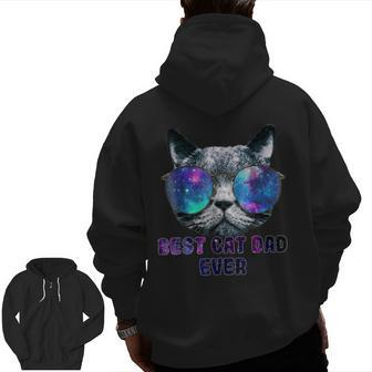 Best Cat Dad Ever Cat Space Glasses Zip Up Hoodie Back Print | Mazezy