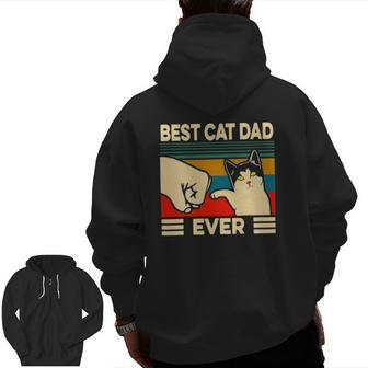 Best Cat Dad Ever Vintage Men Bump Fit Fathers Day Zip Up Hoodie Back Print | Mazezy