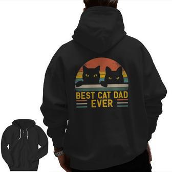 Best Cat Dad Ever Vintage Retro Style Black Cats Lover Zip Up Hoodie Back Print | Mazezy