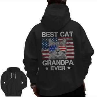 Best Cat Grandpa Ever American Flag Patriotic 4Th Of July Zip Up Hoodie Back Print | Mazezy