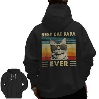 Best Cat Papa Ever Vintage Retro Cat Dad Father Day Zip Up Hoodie Back Print | Mazezy