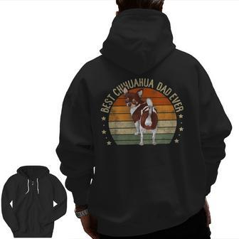 Best Chihuahua Dad Ever Retro Sunset Chiwawa Dog Daddy Zip Up Hoodie Back Print | Mazezy