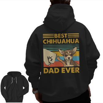 Best Chihuahua Dad Ever Retro Vintage Sunse Zip Up Hoodie Back Print | Mazezy