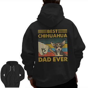Best Chihuahua Dad Ever Retro Vintage Sunset Zip Up Hoodie Back Print | Mazezy