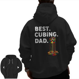 Best Cubing Dad Melting Puzzle Cube Father's Day Zip Up Hoodie Back Print | Mazezy