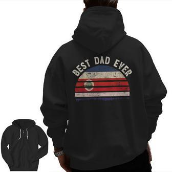 Best Dad Ever Costa Rica Vintage Flag Retro Sunset Zip Up Hoodie Back Print | Mazezy