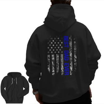 Best Dad Ever Thin Blue Line Family Zip Up Hoodie Back Print | Mazezy