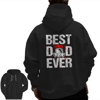 Best Dad Ever Vintage Firefighter Thin Red Line Fireman Zip Up Hoodie Back Print | Mazezy