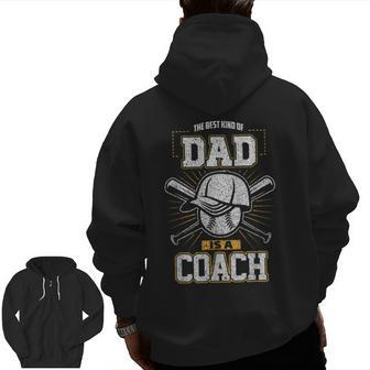 Best Dad Sports Coach Baseball Softball Ball Father Zip Up Hoodie Back Print | Mazezy