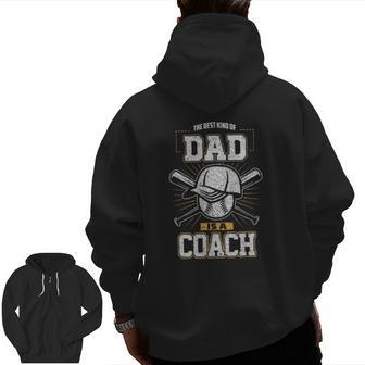 Best Dad Sports Coach Baseball Softball Tee Ball Father Zip Up Hoodie Back Print | Mazezy