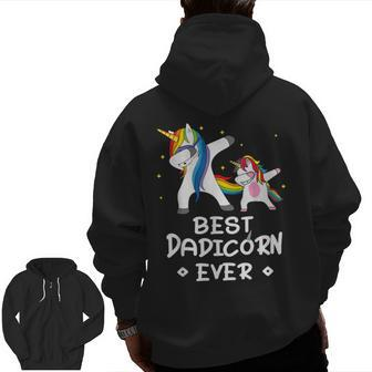 Best Dadicorn Ever Dabbing Unicorn Dad & Baby Unicorn Zip Up Hoodie Back Print | Mazezy