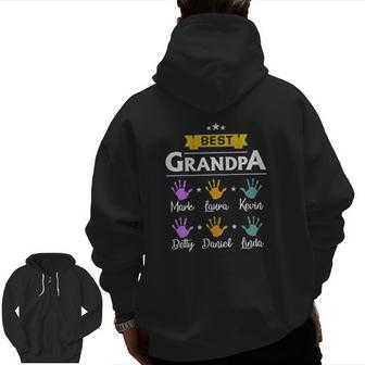 Best Grandpa With Grandchilds Handprint Zip Up Hoodie Back Print | Mazezy