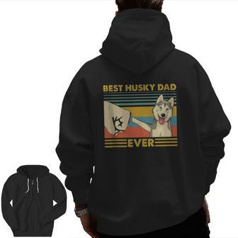 Best Husky Dad Ever Retro Vintage Sunset Zip Up Hoodie Back Print | Mazezy