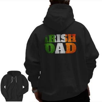 Best Irish Dad Father's Day Grunge Irish Flag Zip Up Hoodie Back Print | Mazezy