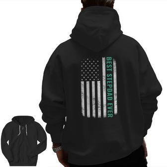 Best Stepdad Ever Vintage American Flag Tee Father's Day Zip Up Hoodie Back Print | Mazezy