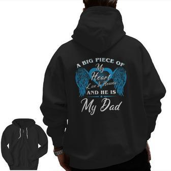 A Big Piece Of My Heart Live In Heaven And He Is My Dad Memorial Fathers Blue Angel Zip Up Hoodie Back Print | Mazezy