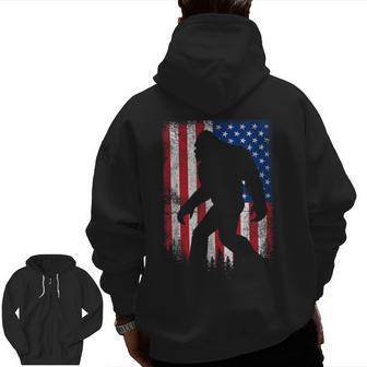 Bigfoot 4Th Of July American Usa Flag Patriotic Veterans Day Zip Up Hoodie Back Print | Mazezy