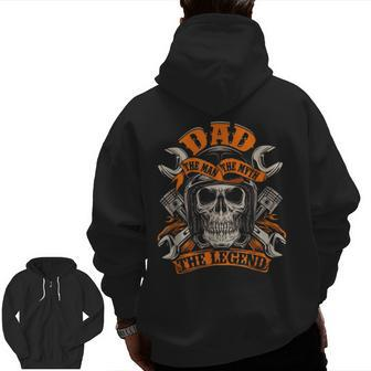 Biker Dad Grandpa The Man The Myth The Legend Motorcycle Zip Up Hoodie Back Print | Mazezy