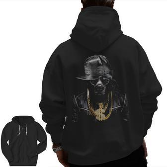 Black Pit Bull Rapper As Hip Hop Artist Dog Zip Up Hoodie Back Print | Mazezy DE