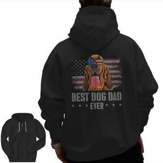 Bloodhound Best Dog Dad Ever Retro Usa American Flag Zip Up Hoodie Back Print | Mazezy