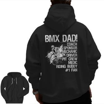 Bmx Dad Coach Sponsor Mechanic Driver On Back Classic Zip Up Hoodie Back Print | Mazezy