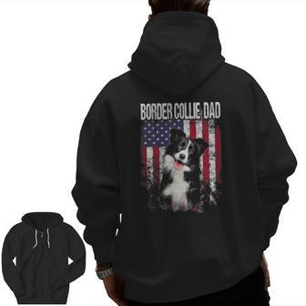 Border Collie Dad With Proud American Flag Dog Lover Zip Up Hoodie Back Print | Mazezy CA