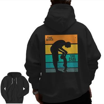 The Boss The Real Boss – Father Son Daughter Matching Dad Zip Up Hoodie Back Print | Mazezy