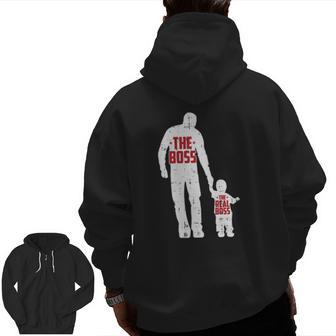 The Boss The Real Boss Father's Day Dad Son Daughter Matching Zip Up Hoodie Back Print | Mazezy