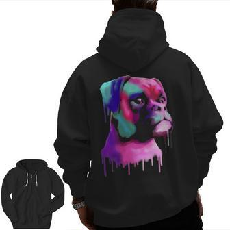 Boxer Dog Painting Dog Art Colorful Boxer Dog Zip Up Hoodie Back Print | Mazezy