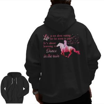 Breast Cancer Awareness Horse Ribbon Pink Zip Up Hoodie Back Print | Mazezy